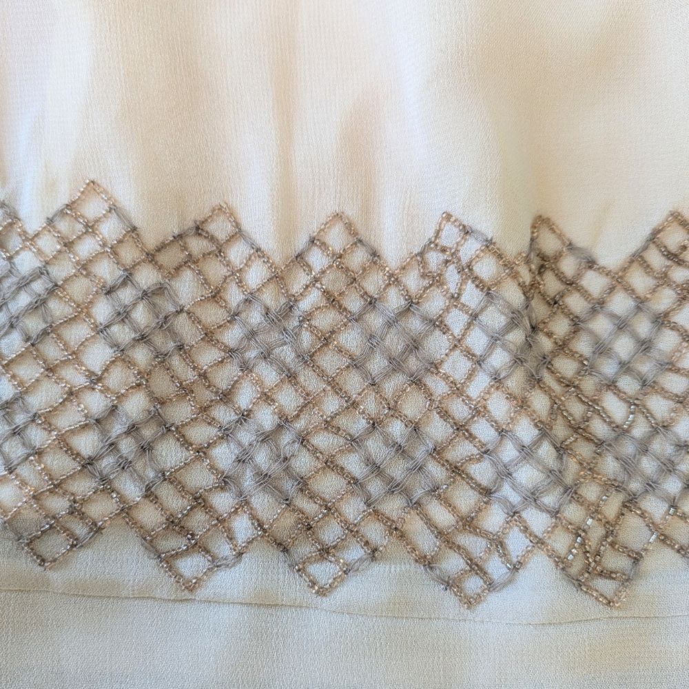 Light Beige Crochet-Hem Peasant Blouse - Picture 8 of 9
